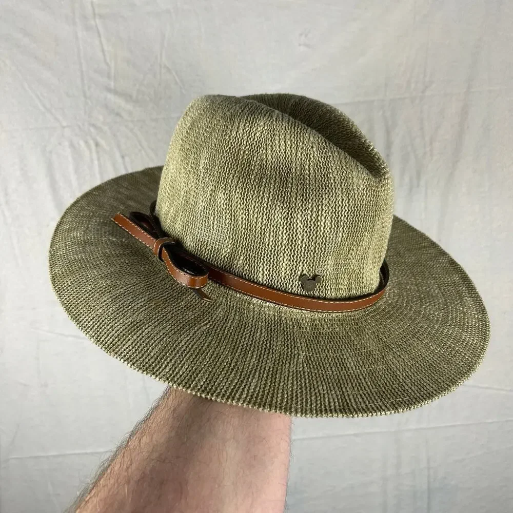Official Disney Parks Sage Green Woven Fedora, Band & Mickey Mouse Icon – Adult